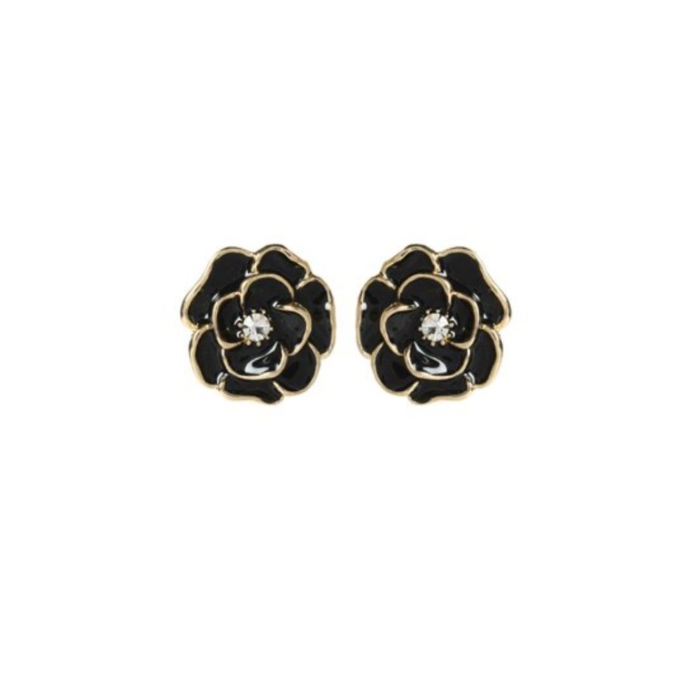 Black Camellia Stud Earrings